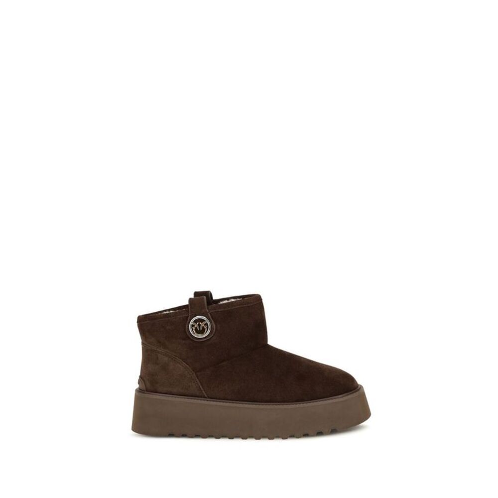 PINKO Brown Calf Leather Bos Taurus Flat Women's Boots